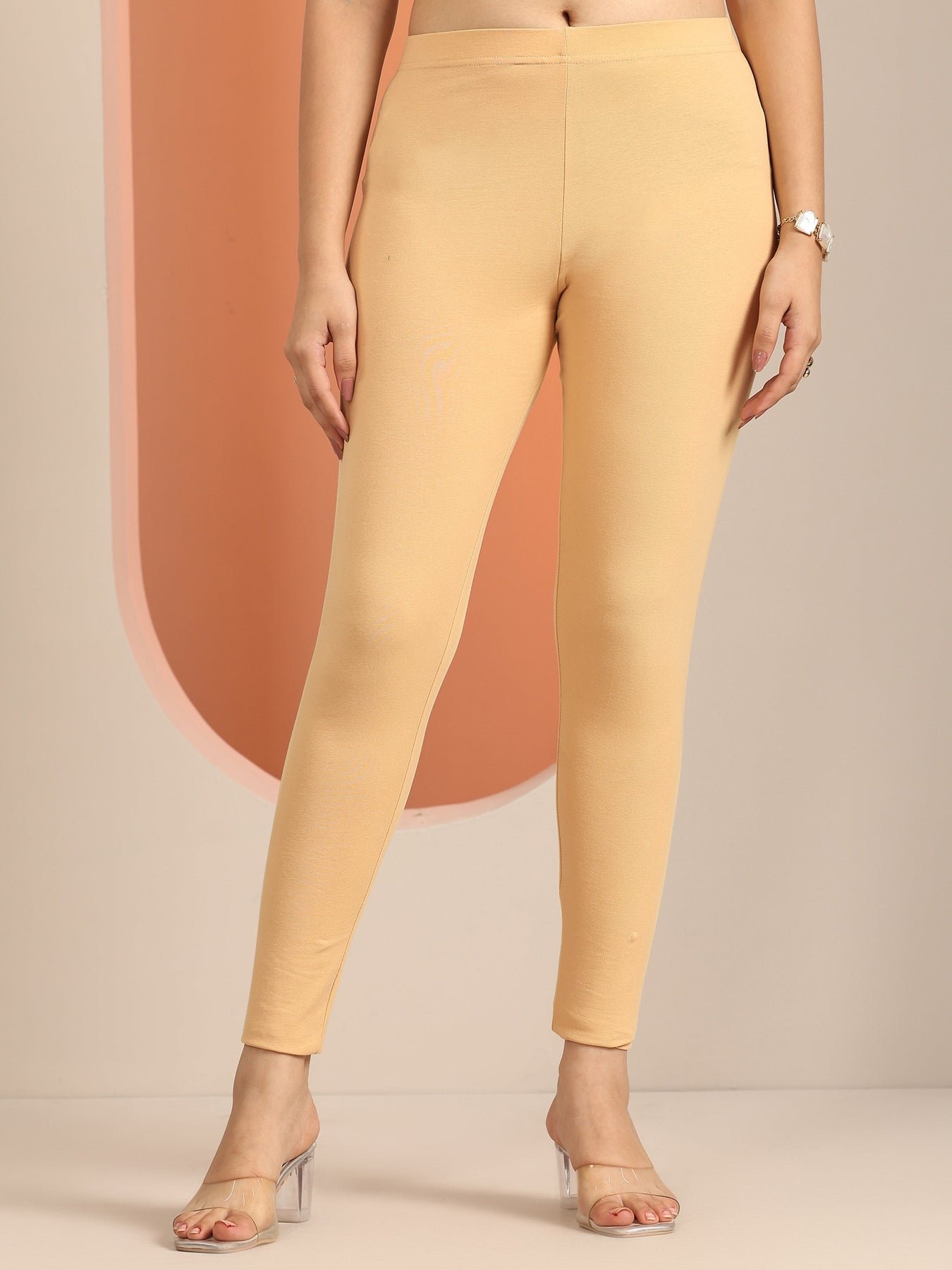 Gerua Beige Solid Cotton Blend Leggings