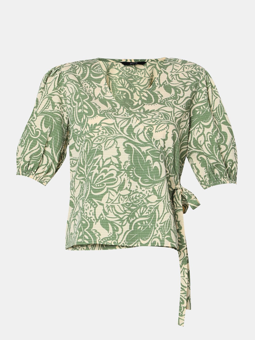 GREEN PRINTED TEXTURED WRAP TOP - Image 6