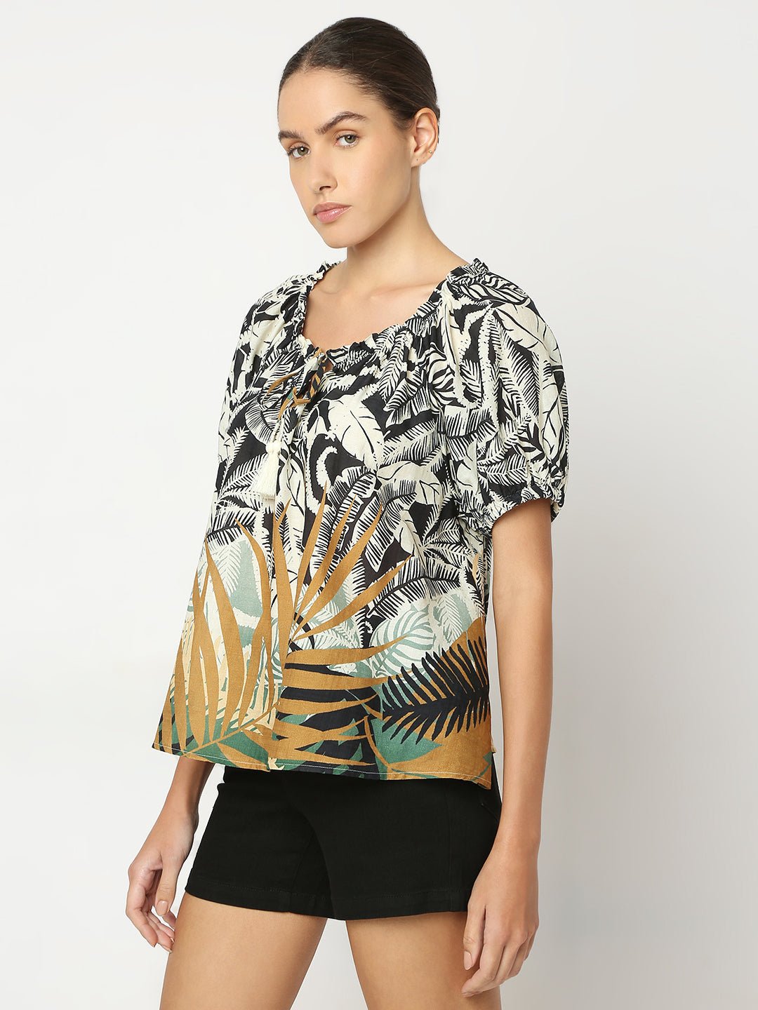 BEIGE TROPICAL PRINT TOP - Image 3