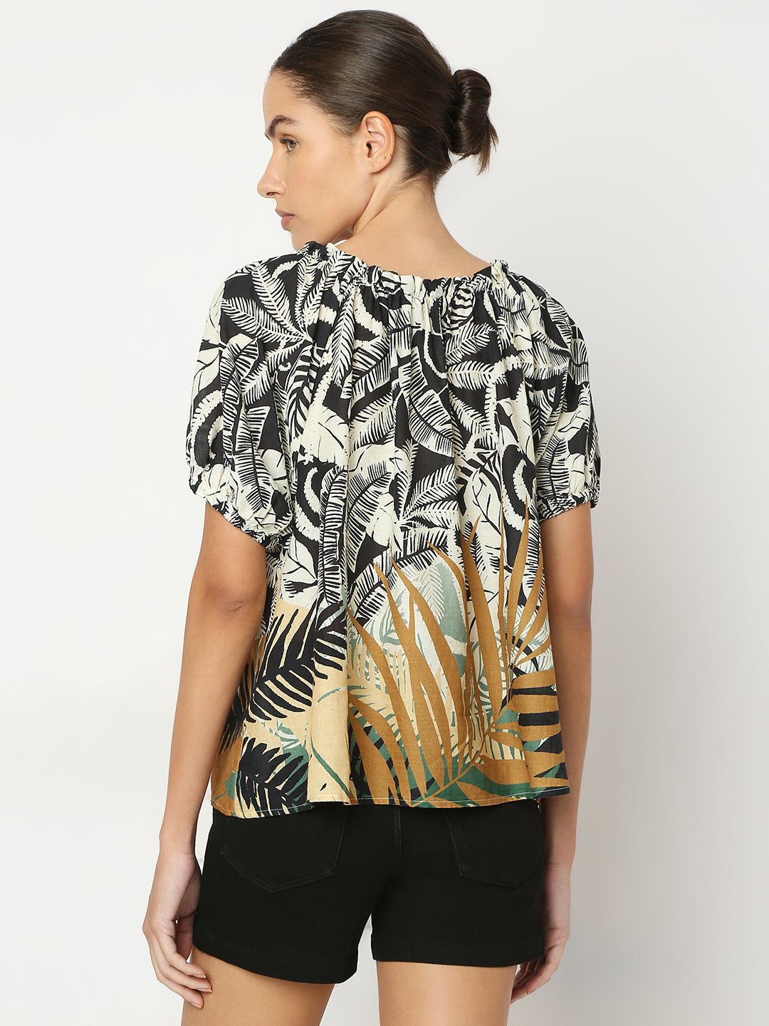 BEIGE TROPICAL PRINT TOP - Image 4
