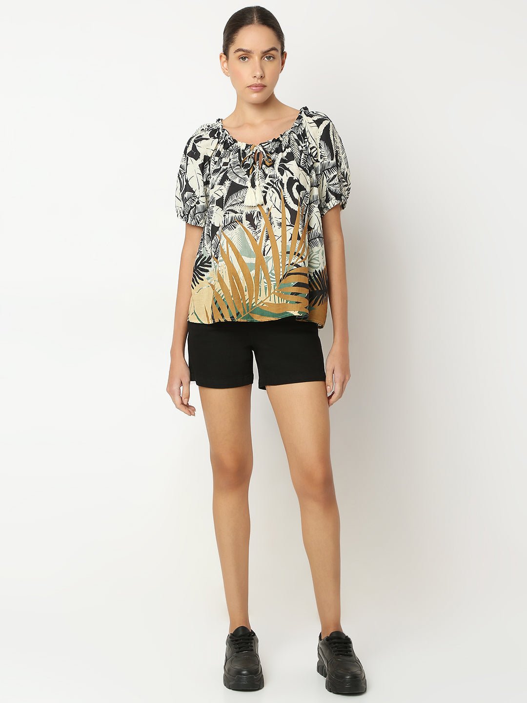 BEIGE TROPICAL PRINT TOP - Image 5