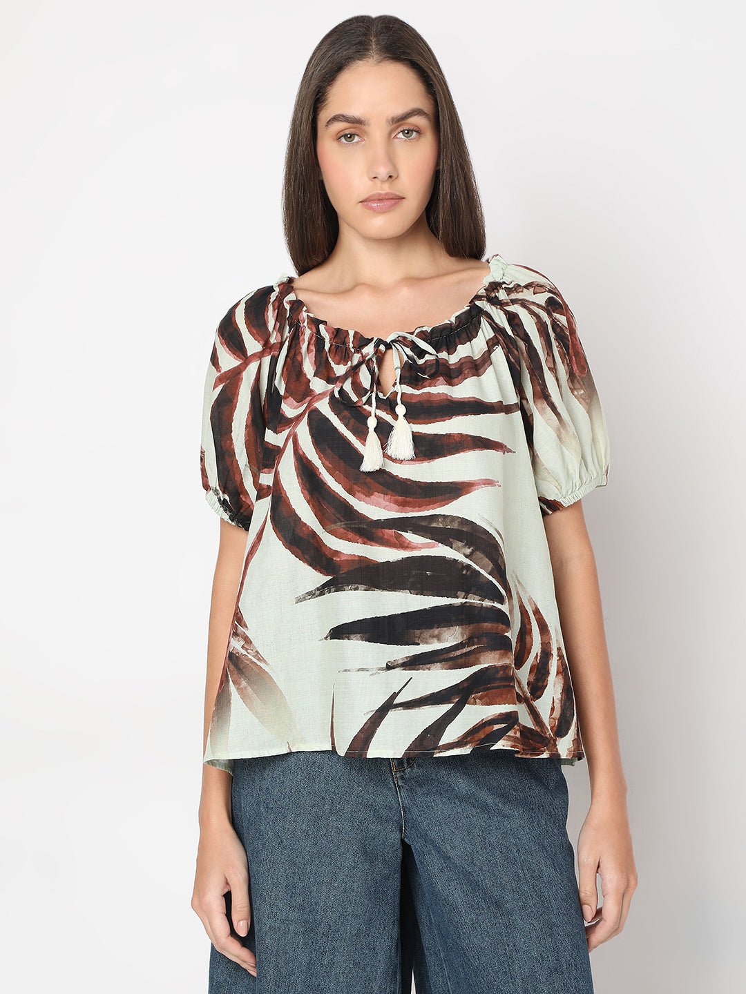 TIE-UP NECK PRINTED TOP - Image 2