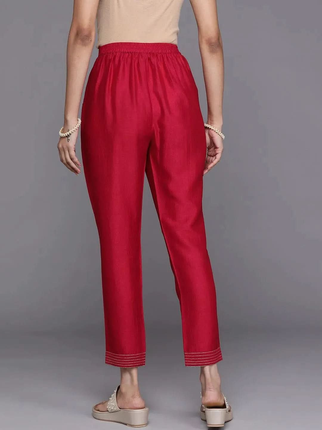 Gerua Pink Solid Silk Trousers - Image 2