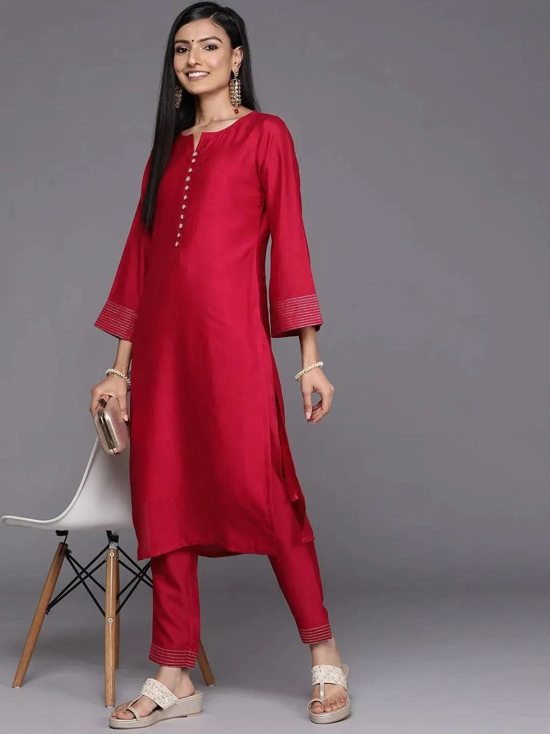 Gerua Pink Solid Silk Trousers - Image 4