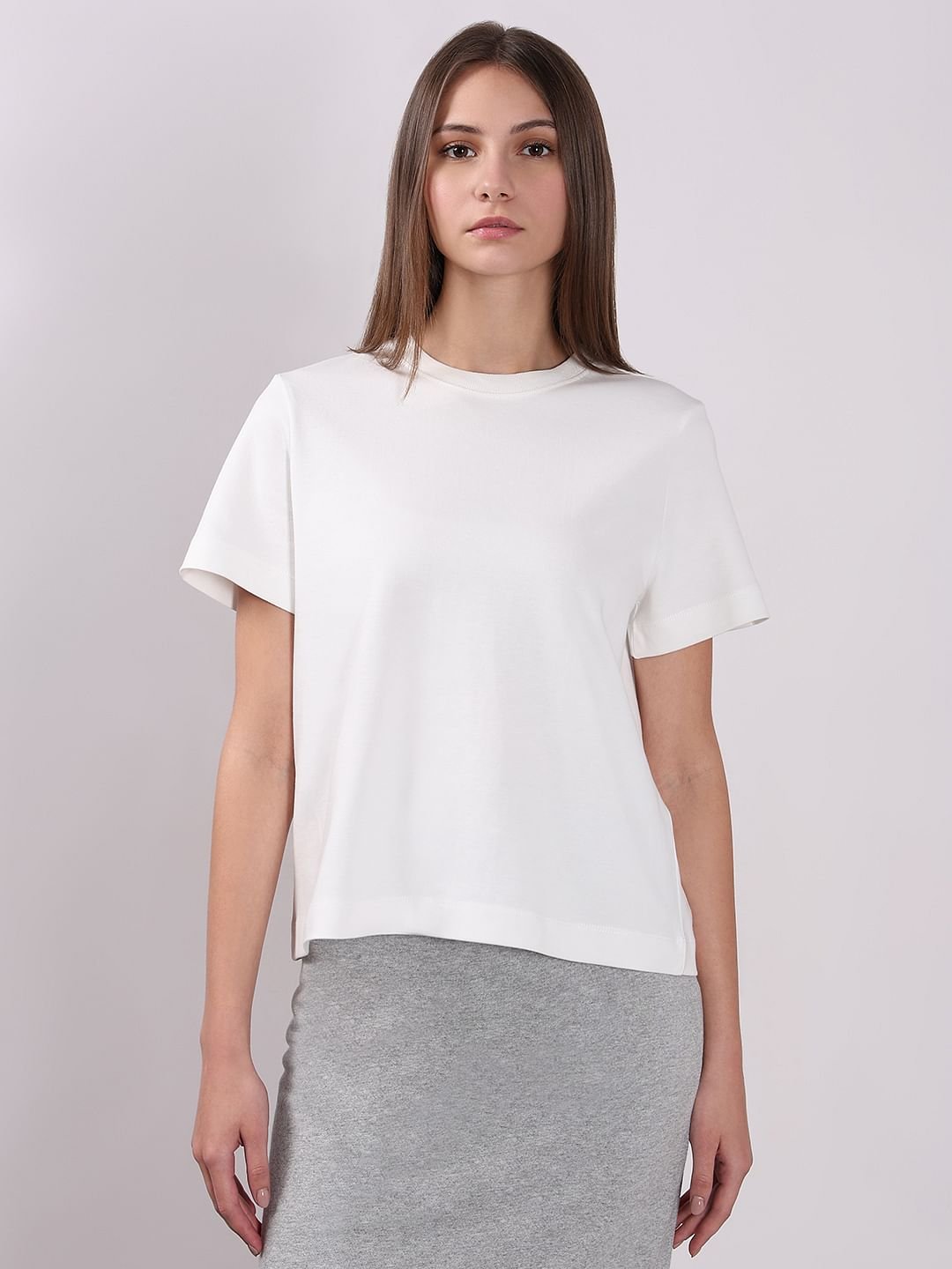 WHITE COTTON O-NECK T-SHIRT - Image 2