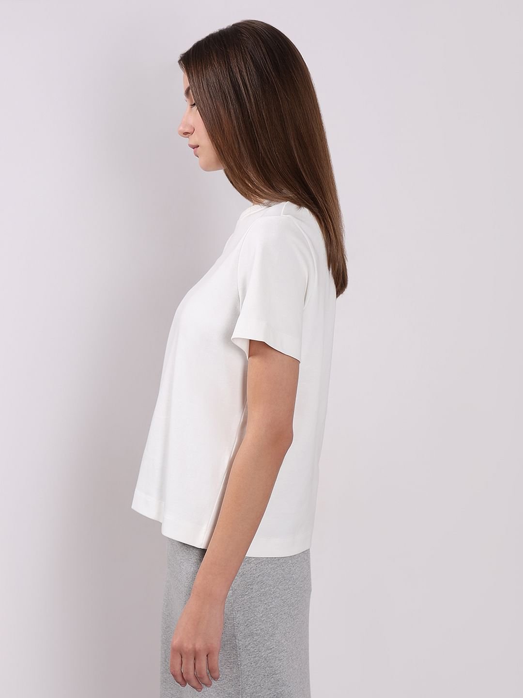 WHITE COTTON O-NECK T-SHIRT - Image 3