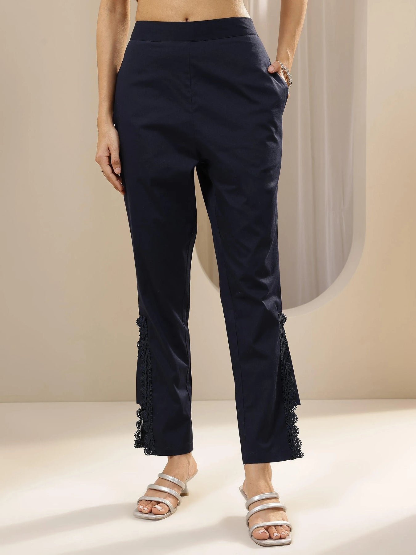 Gerua Blue Self Design Cotton Trousers