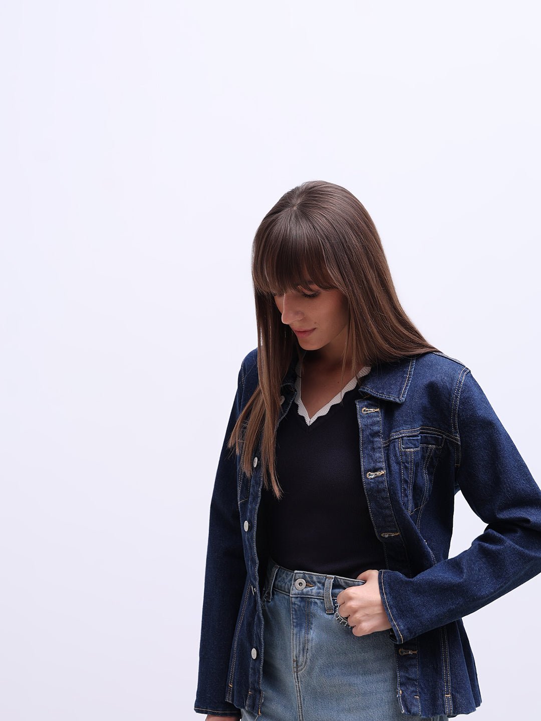NAVY BLUE V-NECK TOP - Image 2
