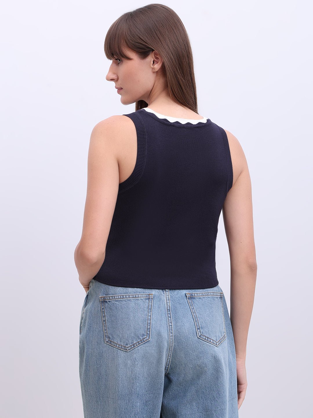 NAVY BLUE V-NECK TOP - Image 5