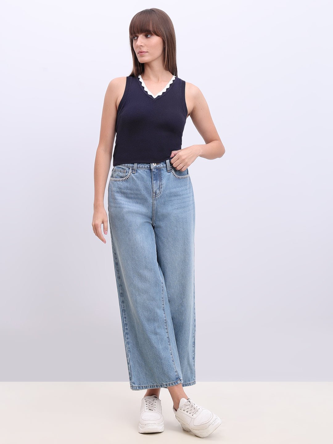 NAVY BLUE V-NECK TOP - Image 6