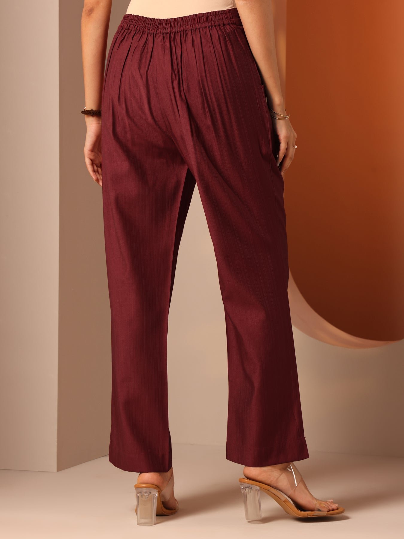 Gerua Maroon Solid Silk Blend Trouser - Image 2