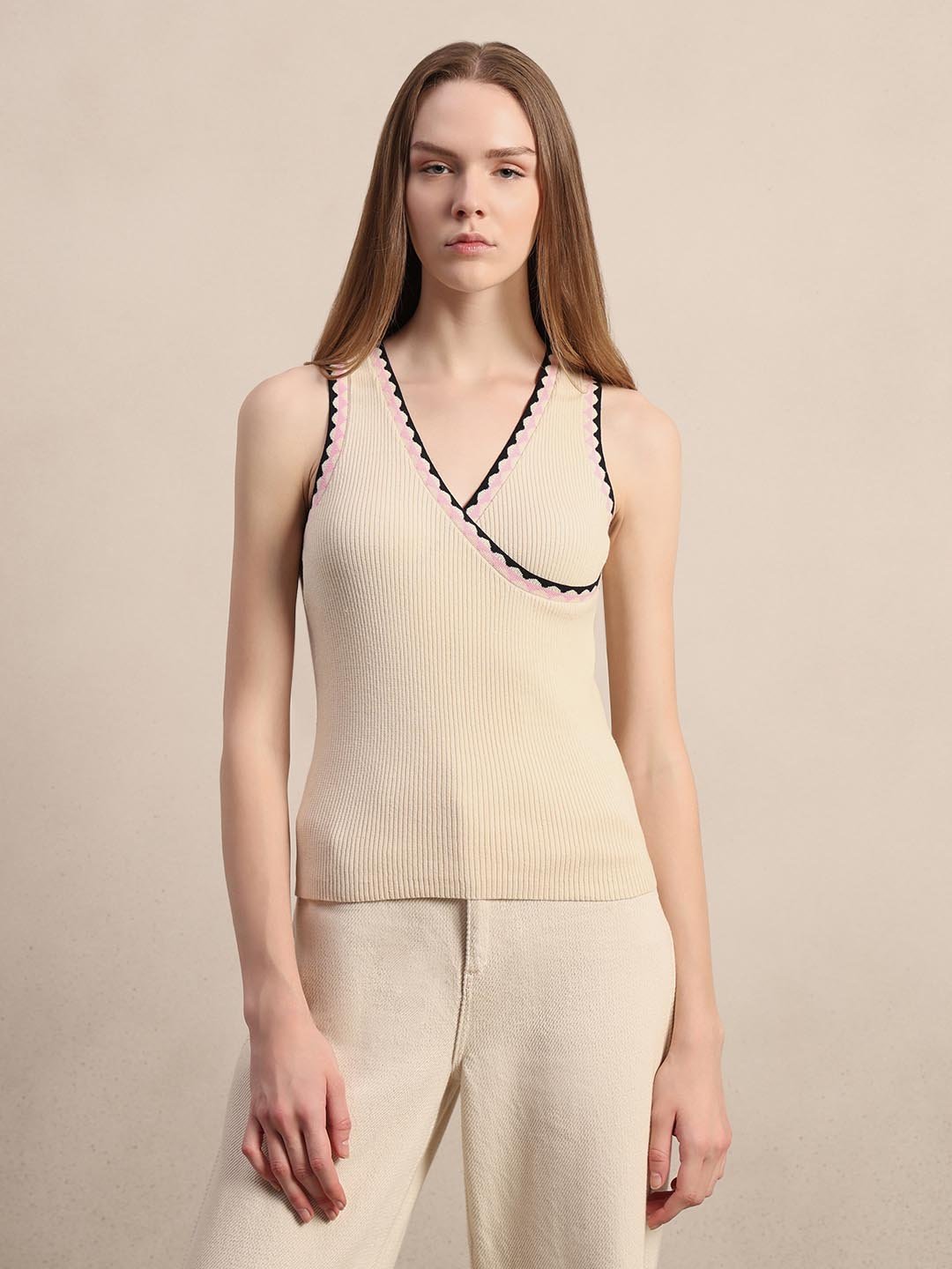 ECRU SLEEVELESS KNIT TOP - Image 2