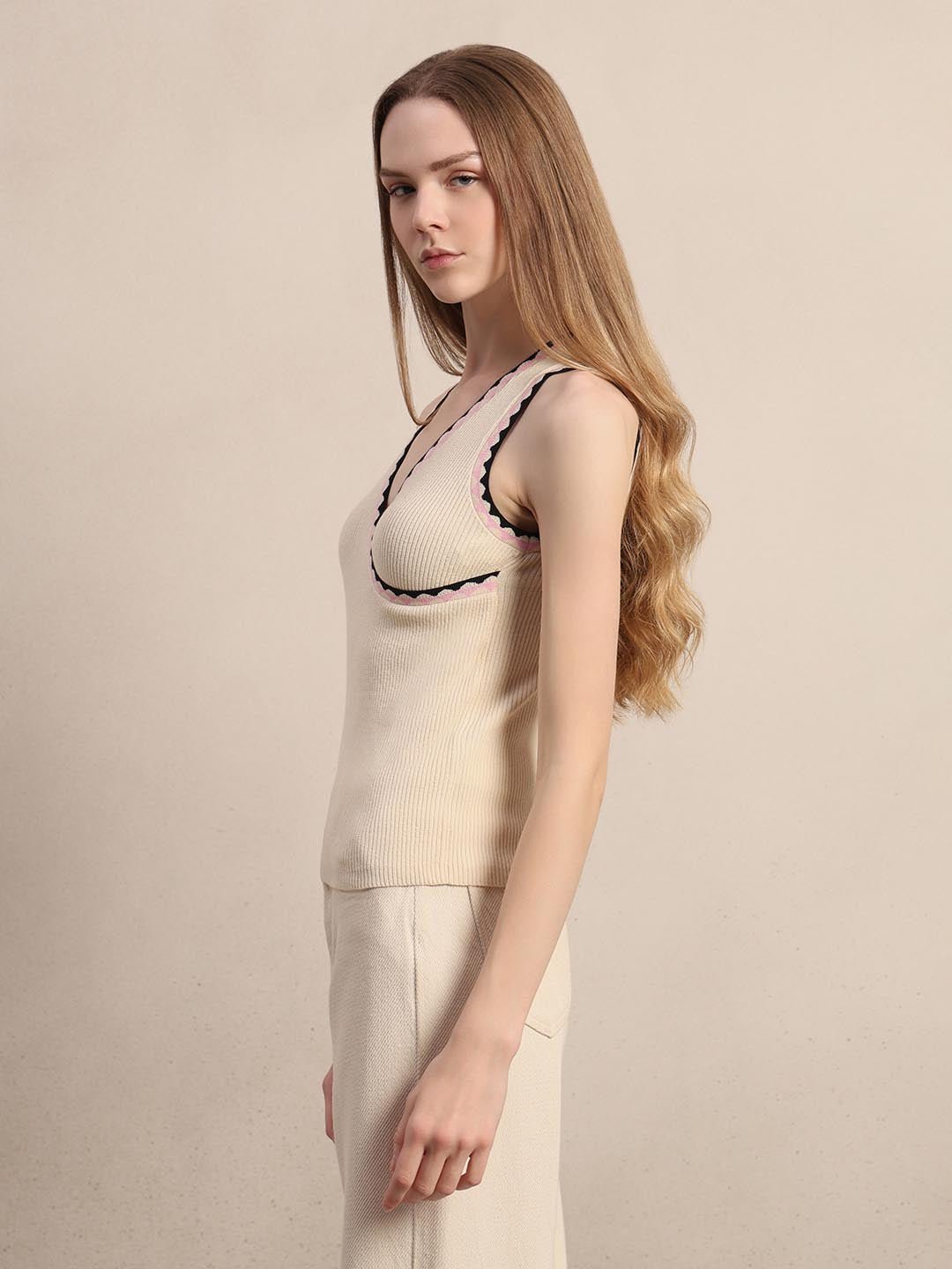 ECRU SLEEVELESS KNIT TOP - Image 3