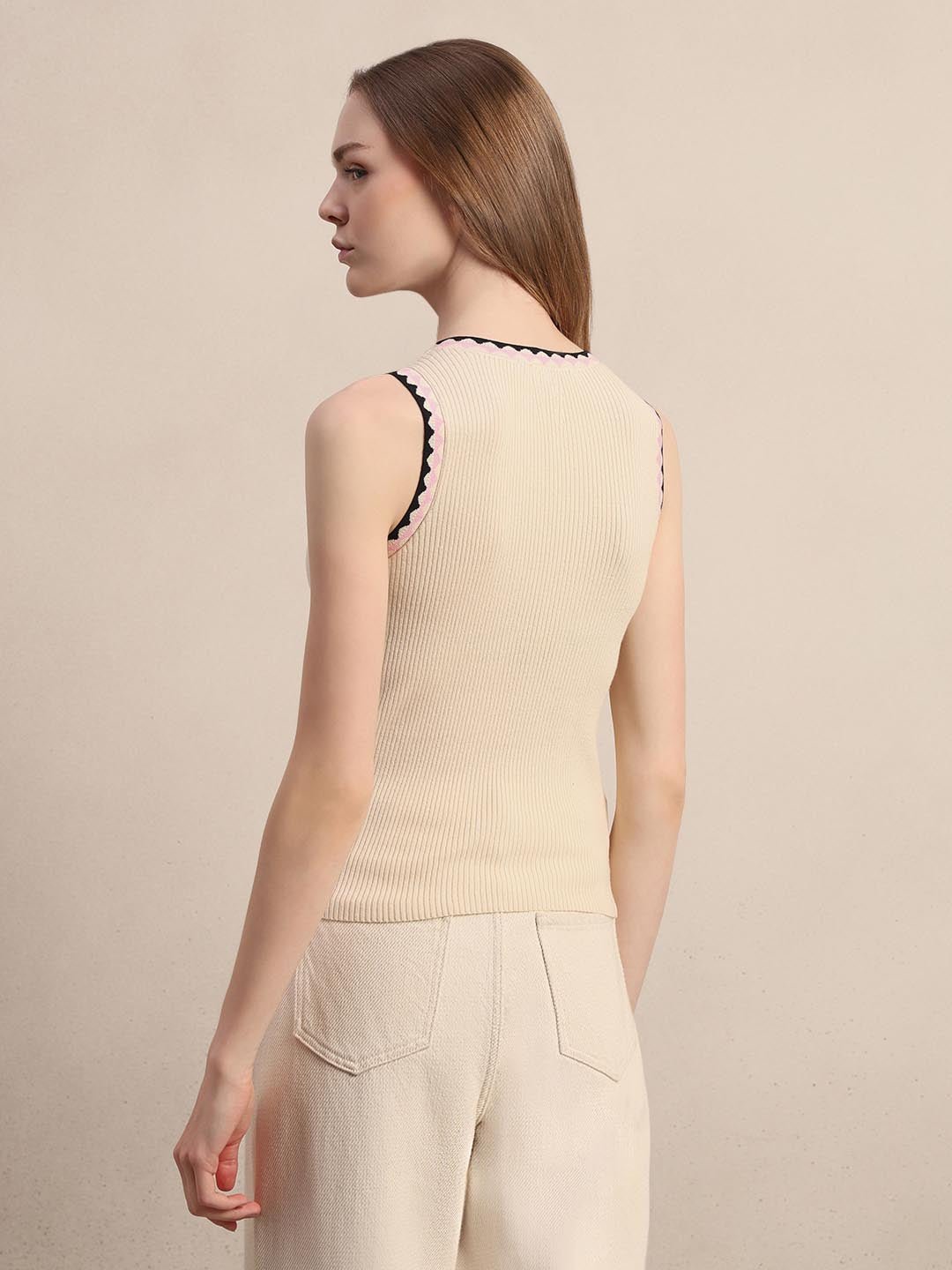 ECRU SLEEVELESS KNIT TOP - Image 4