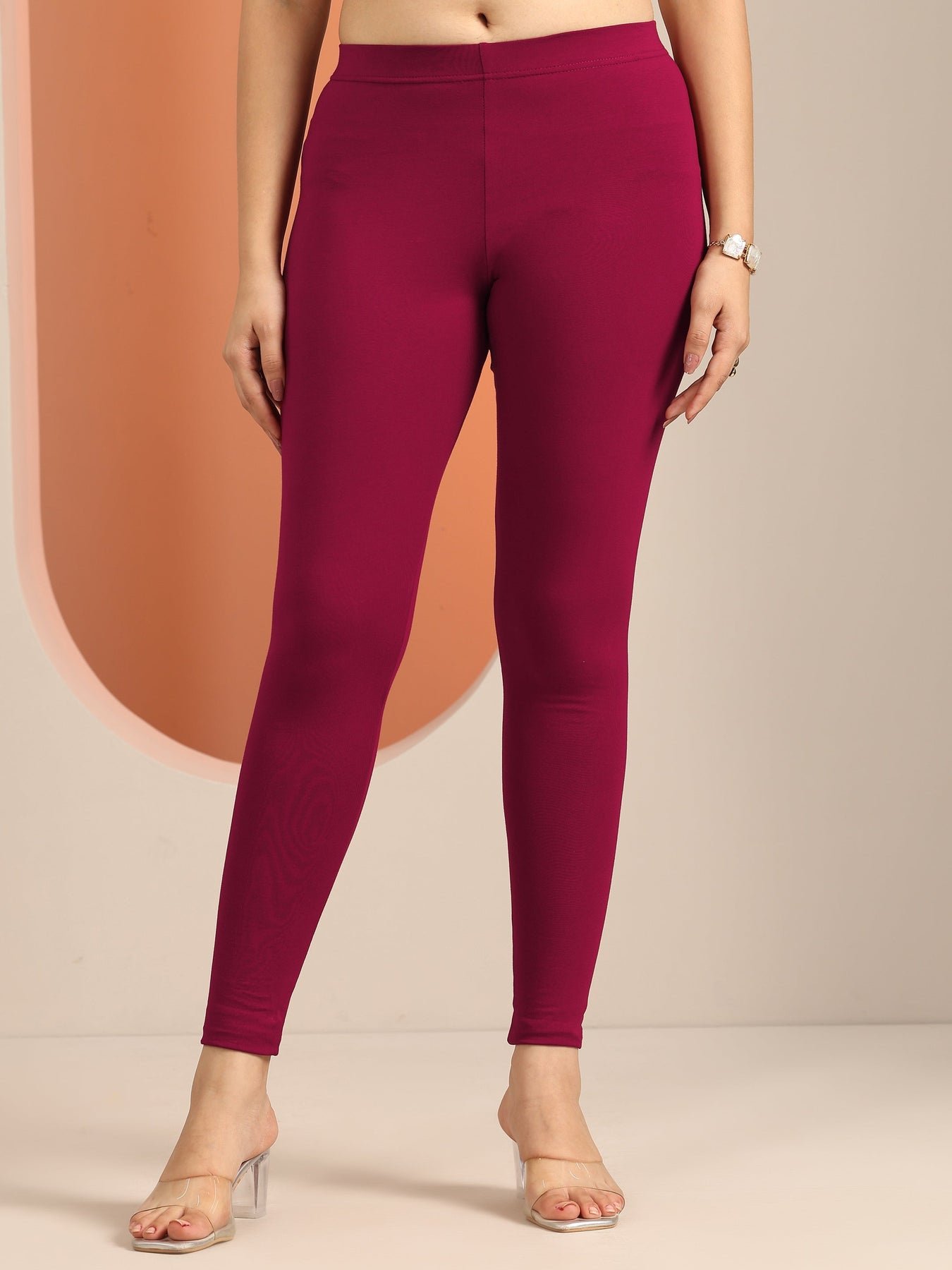 Gerua Maroon Solid Cotton Blend Leggings