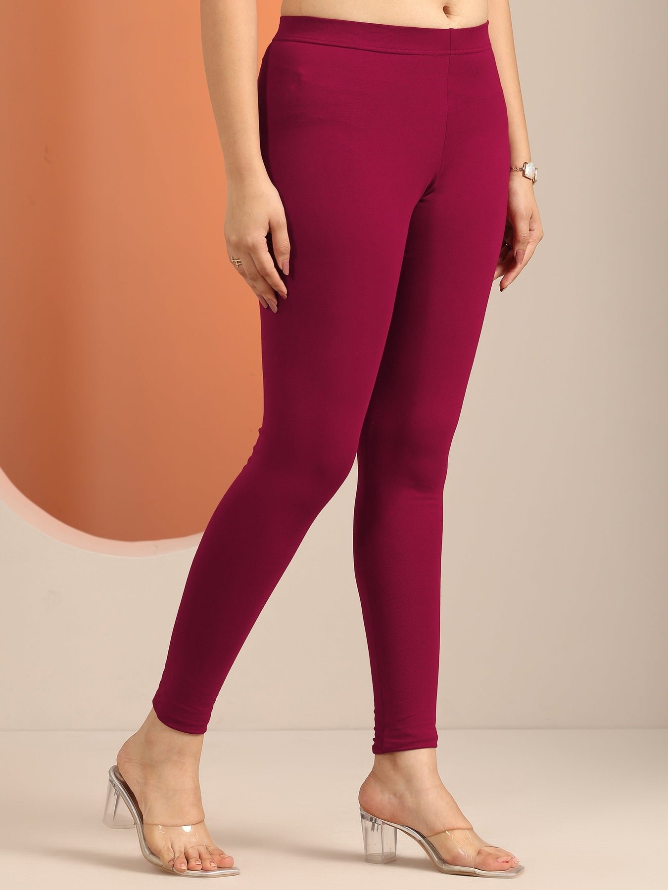 Gerua Maroon Solid Cotton Blend Leggings - Image 2