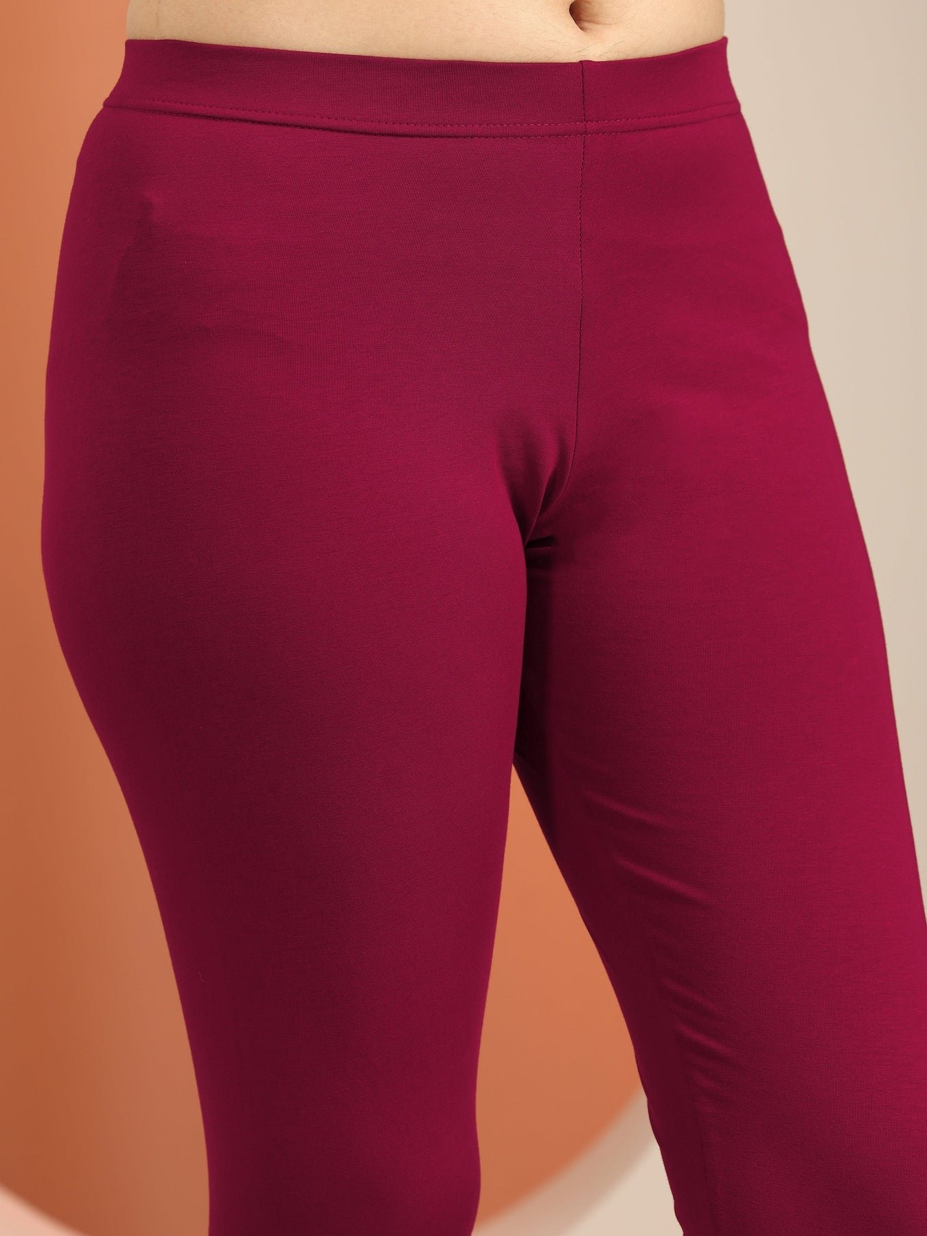 Gerua Maroon Solid Cotton Blend Leggings - Image 3