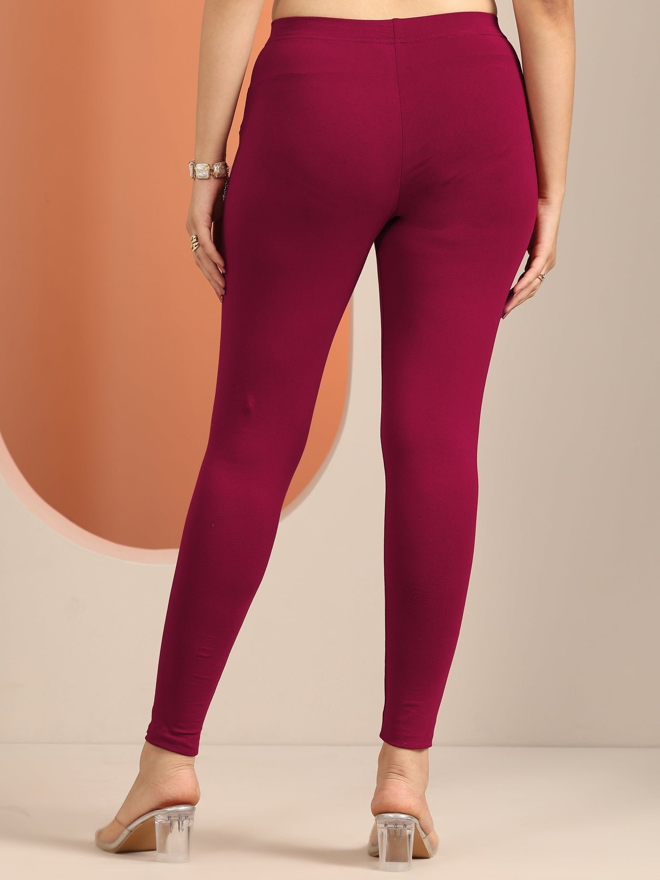 Gerua Maroon Solid Cotton Blend Leggings - Image 4