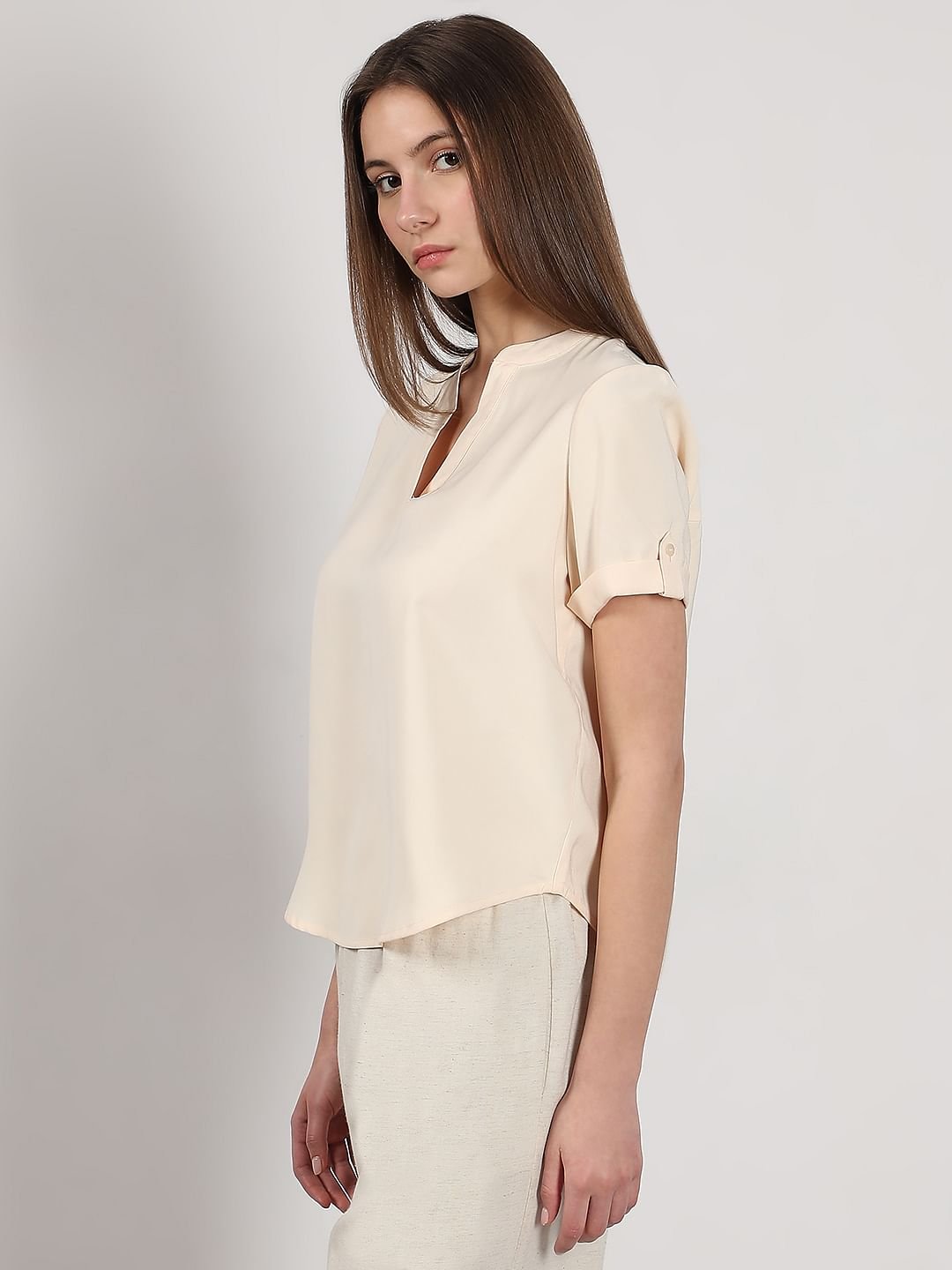 BEIGE V-NECK TOP - Image 2