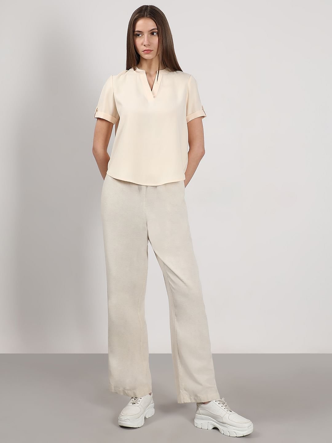 BEIGE V-NECK TOP - Image 4