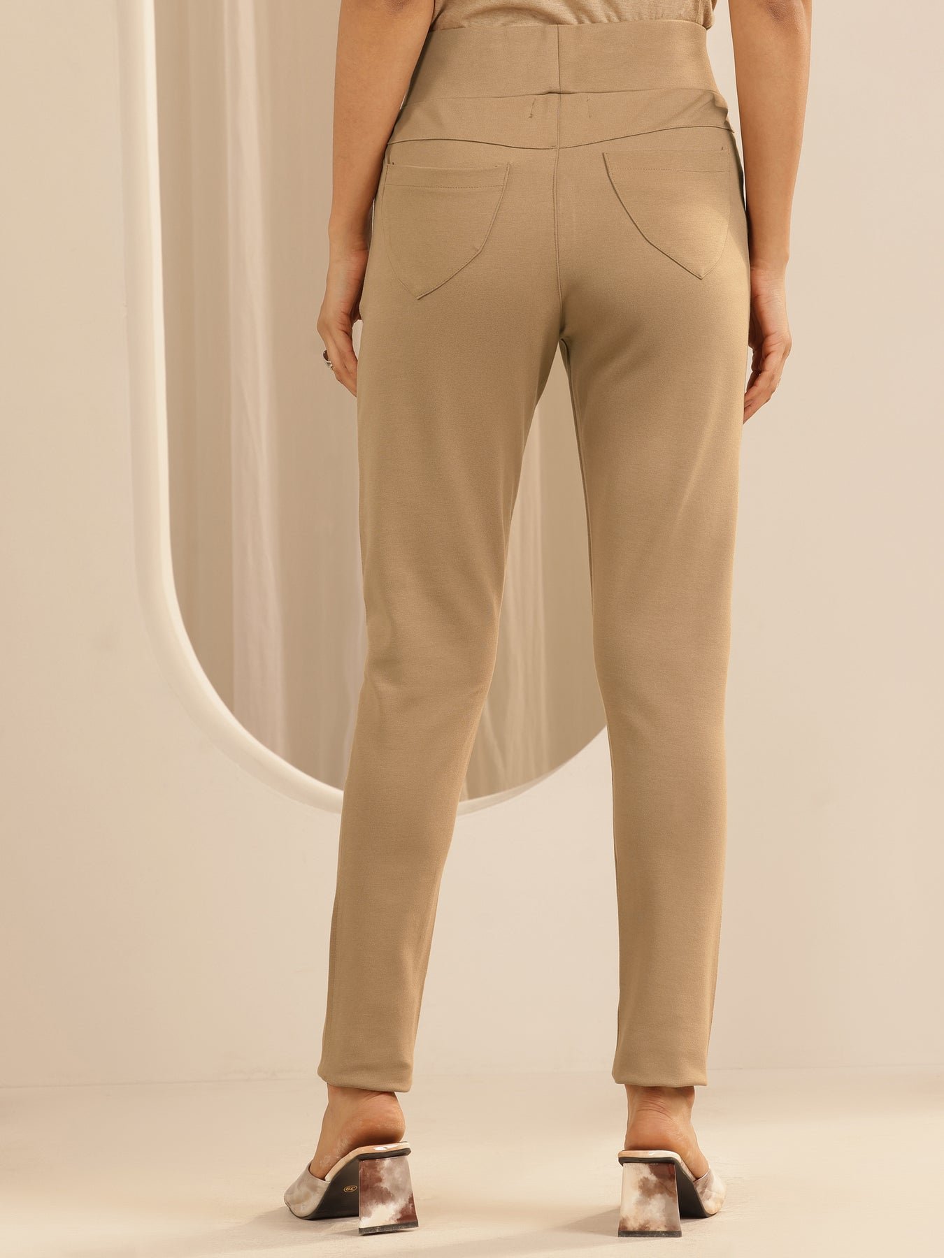 Gerua Beige Solid Rayon Blend Jegging - Image 2