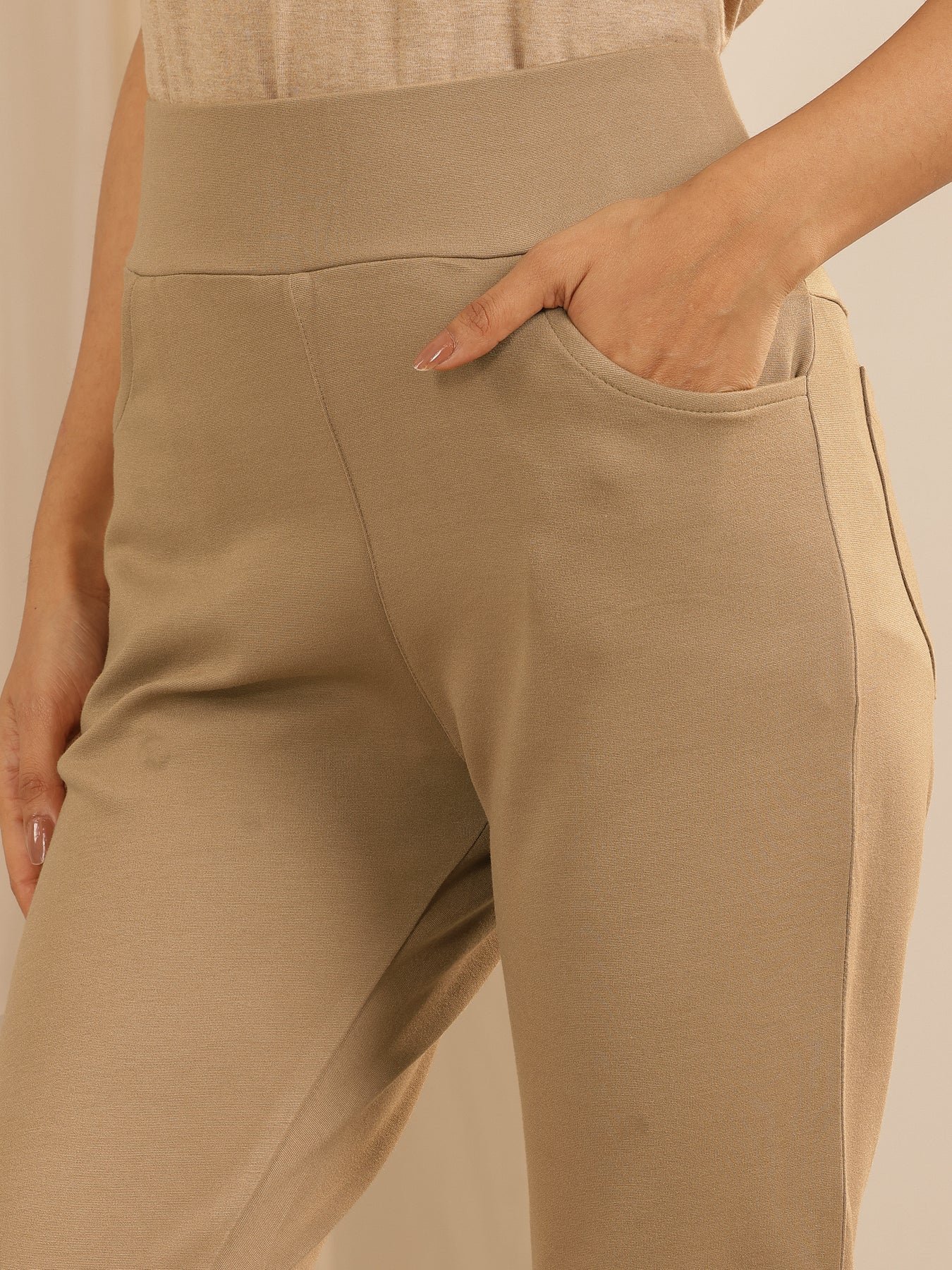 Gerua Beige Solid Rayon Blend Jegging - Image 3