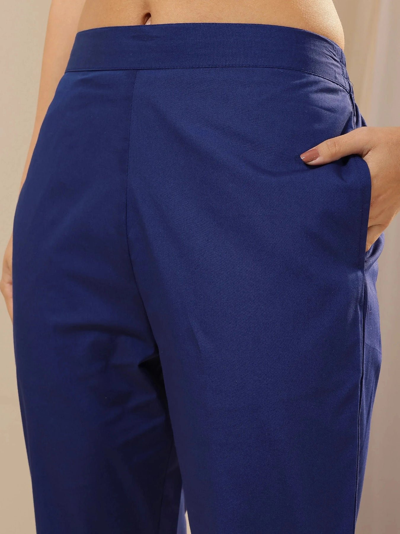Gerua Blue Self Design Cotton Trousers - Image 4
