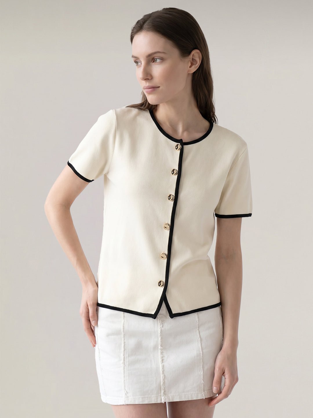 ECRU COTTON KNIT TOP - Image 2