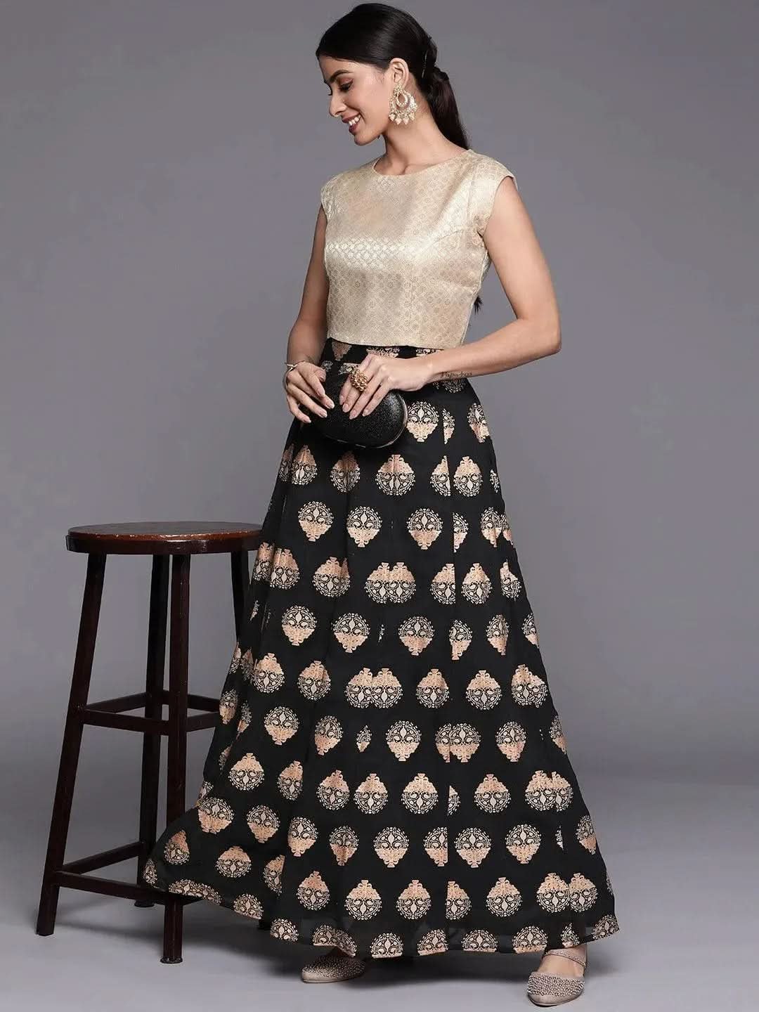 Gerua Black Printed Georgette Skirt