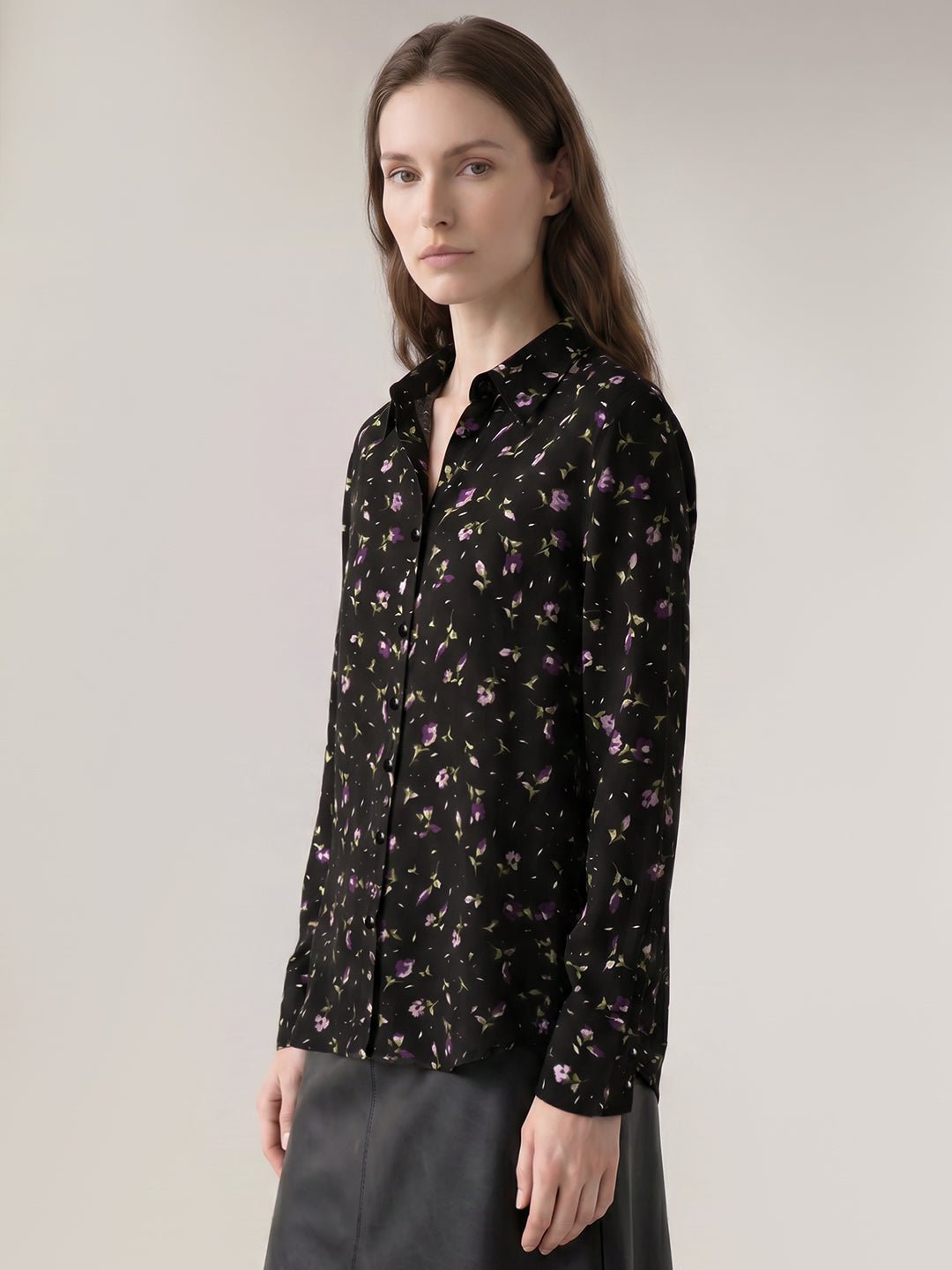 BLACK FLORAL PRINT SHIRT - Image 2