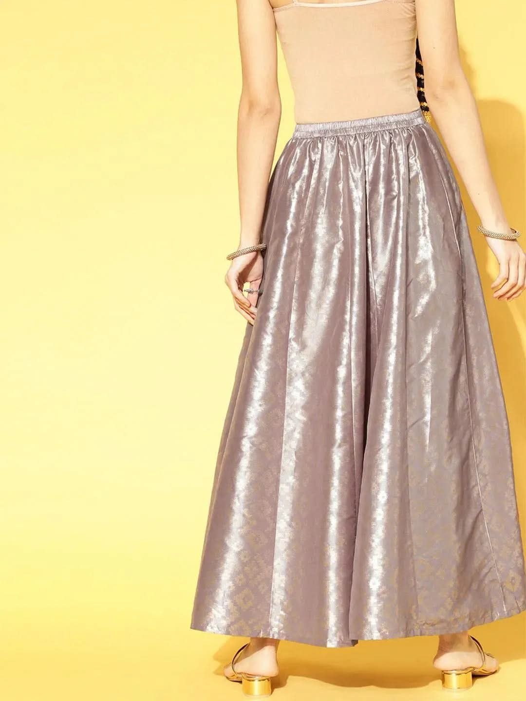 Gerua Grey Self Design Silk Blend Skirt - Image 4