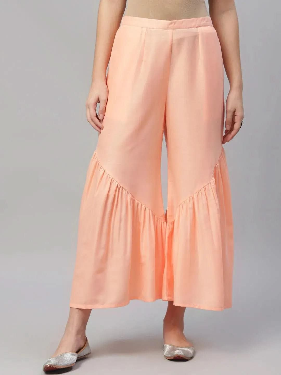 Libas Peach Solid Polyester Sharara Pants