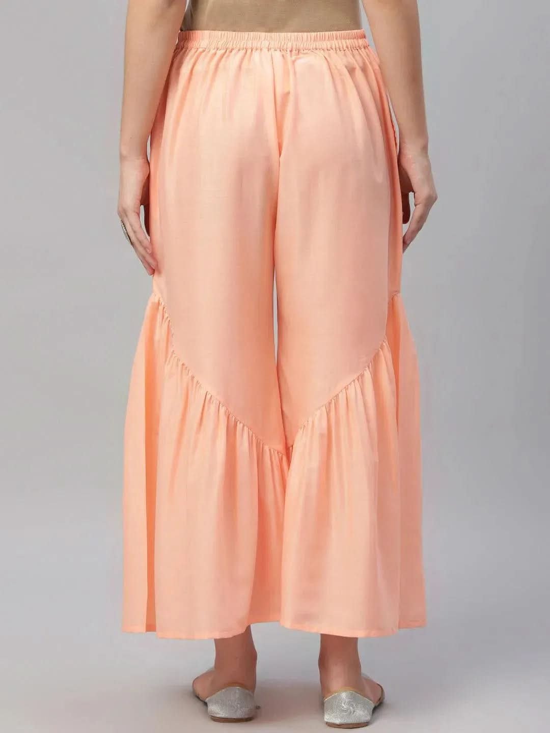 Libas Peach Solid Polyester Sharara Pants - Image 2