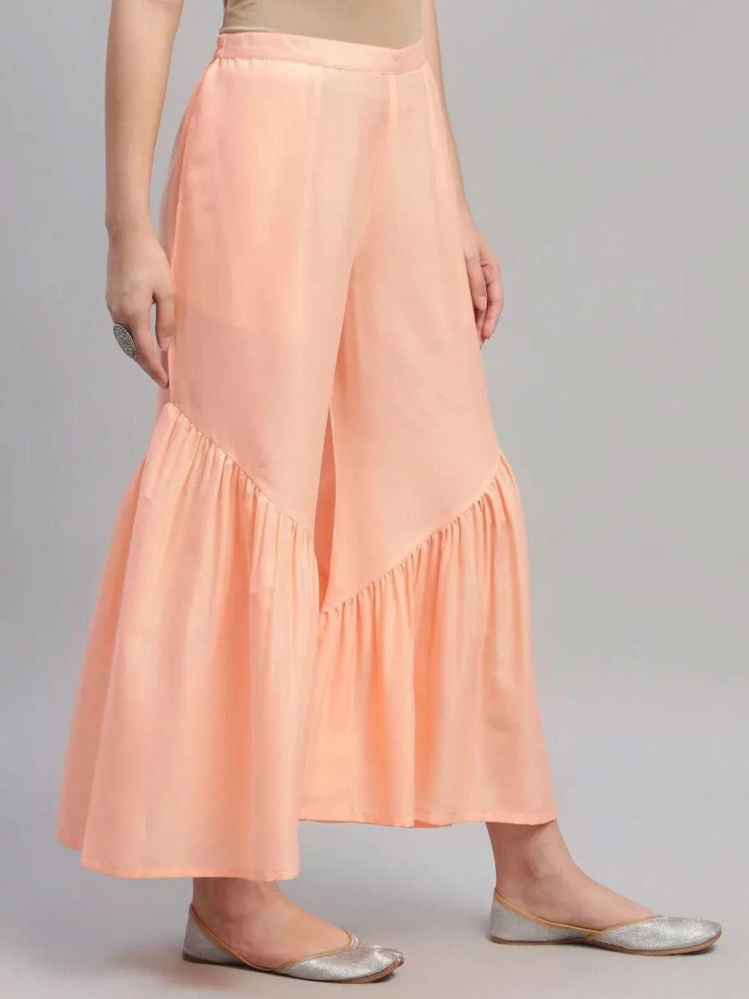 Libas Peach Solid Polyester Sharara Pants - Image 3