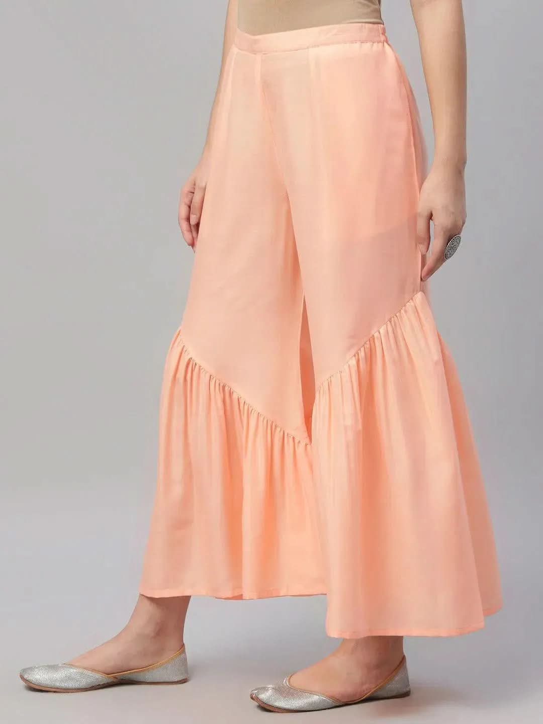 Libas Peach Solid Polyester Sharara Pants - Image 4