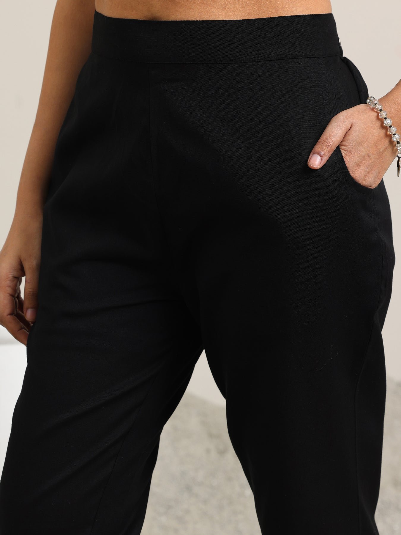 Black Solid Cotton Trousers - Image 3