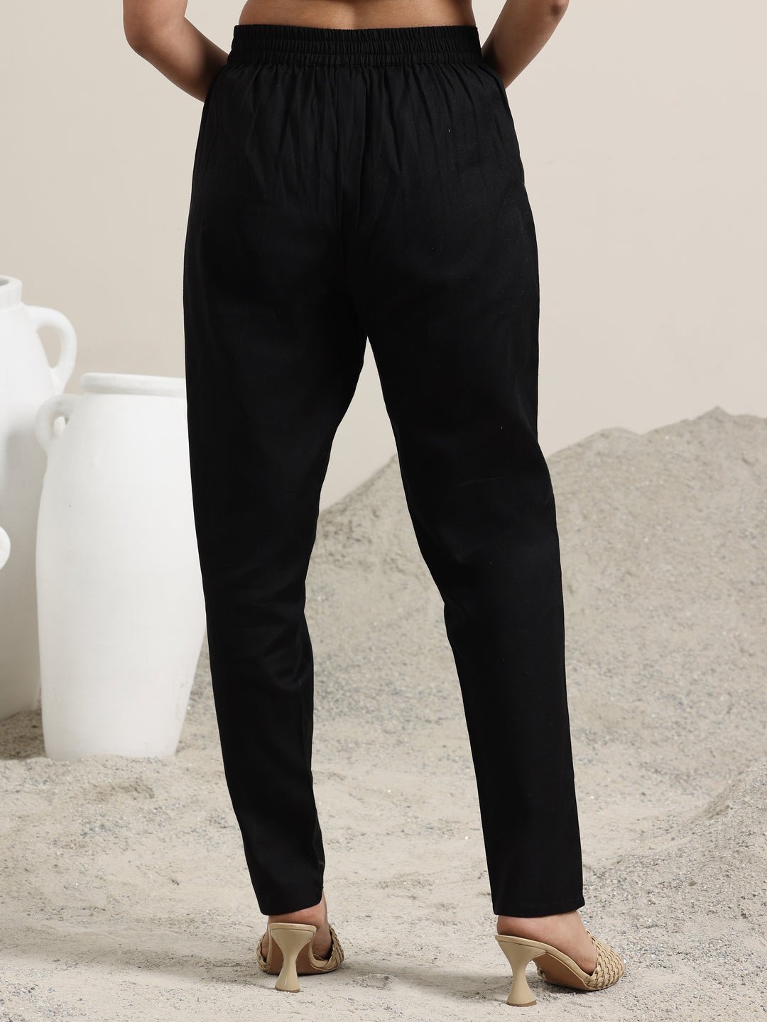 Black Solid Cotton Trousers - Image 4