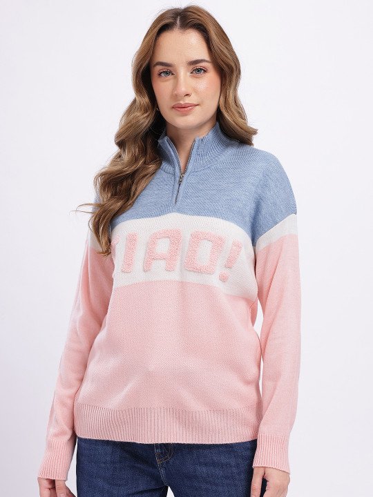 glitchez Embroidered Typography Striped Pullover - Image 2