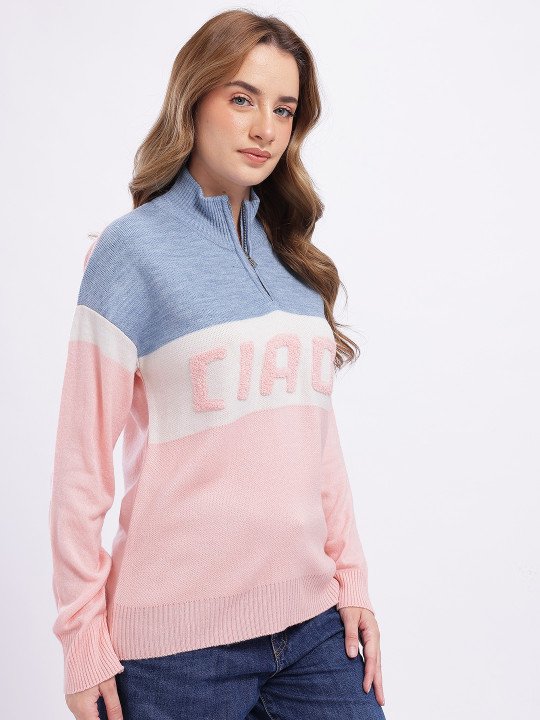 glitchez Embroidered Typography Striped Pullover - Image 4