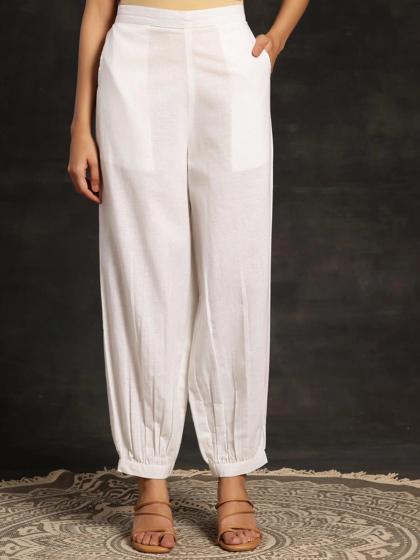 White Solid Cotton Salwar - Image 3