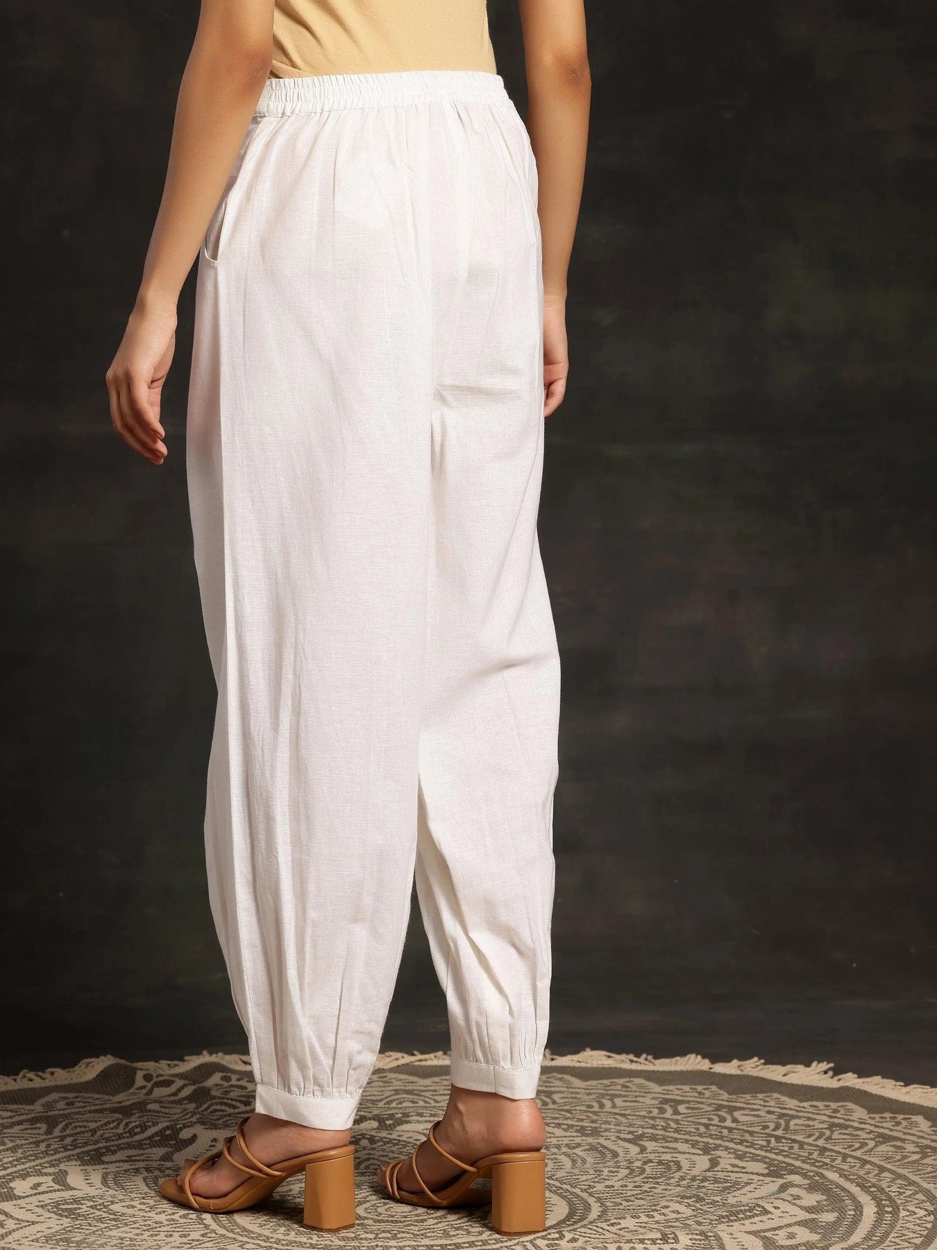White Solid Cotton Salwar - Image 5