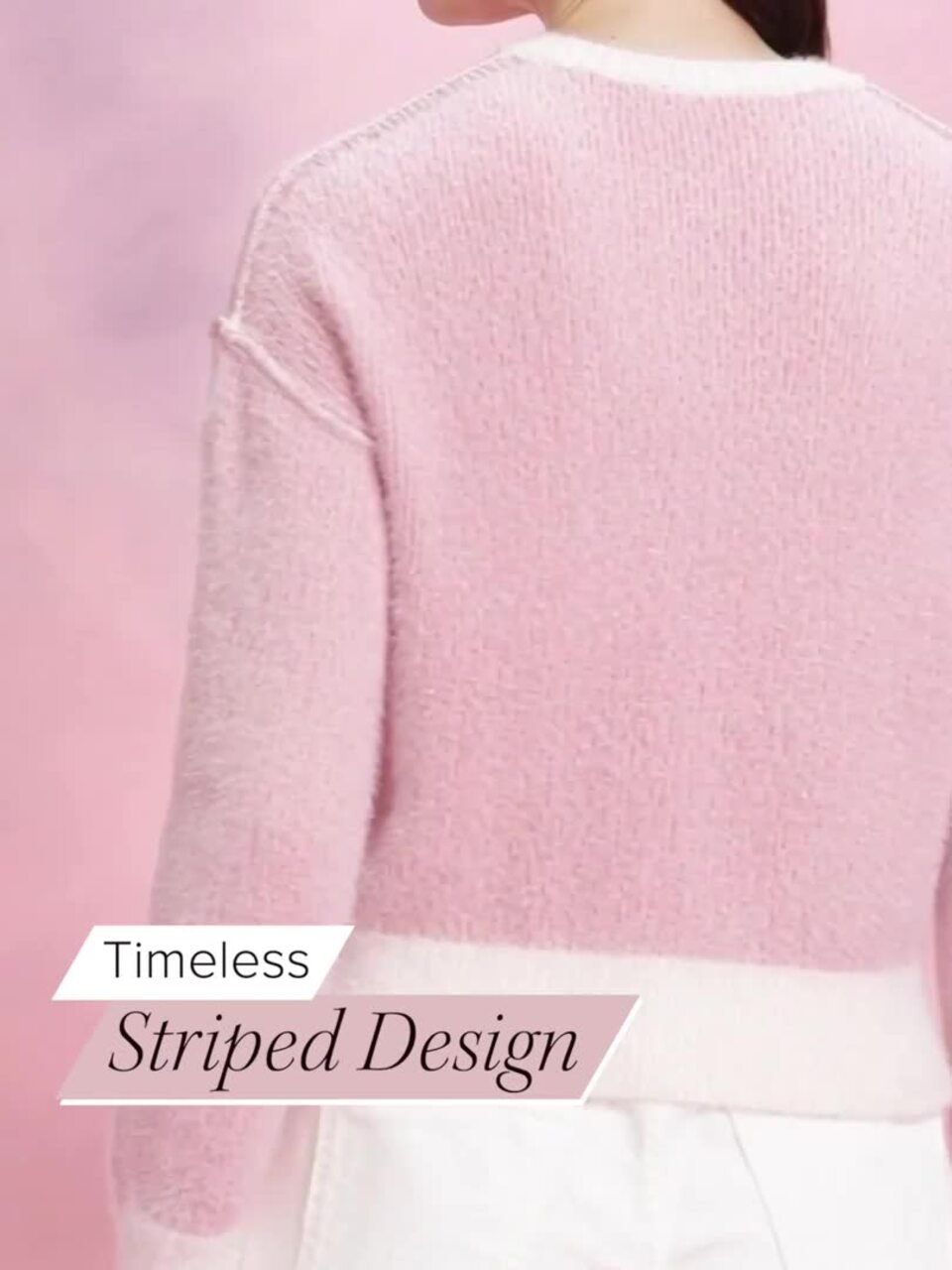 DressBerry Self Striped V-Neck Fuzzy Pullover - Image 3