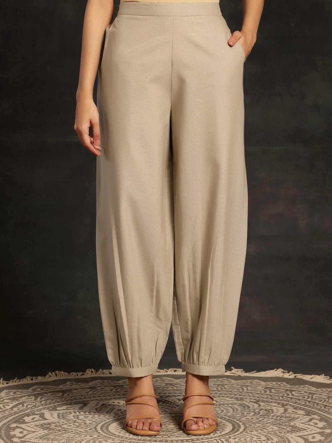 Beige Solid Cotton Salwar - Image 2