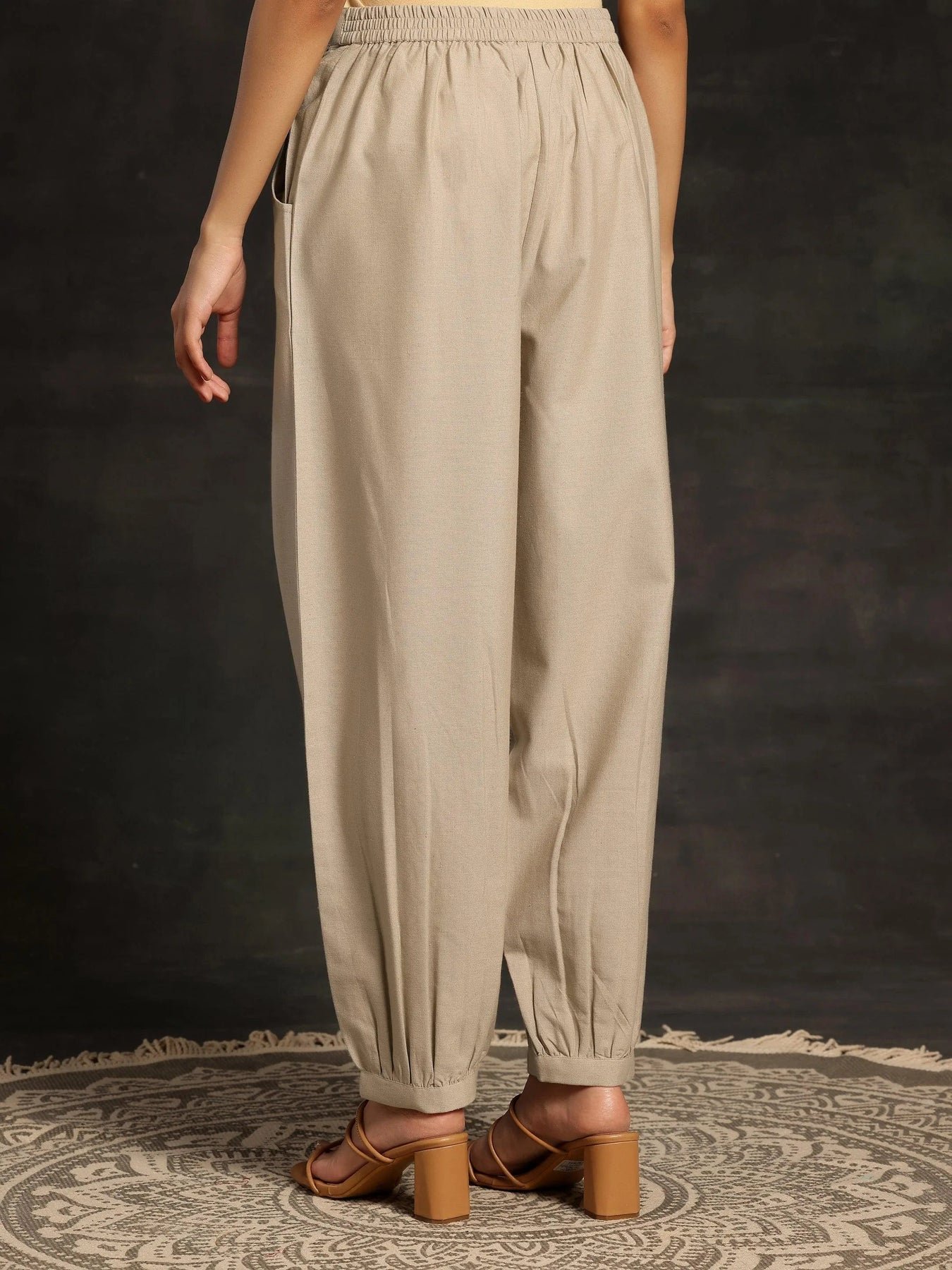 Beige Solid Cotton Salwar - Image 3