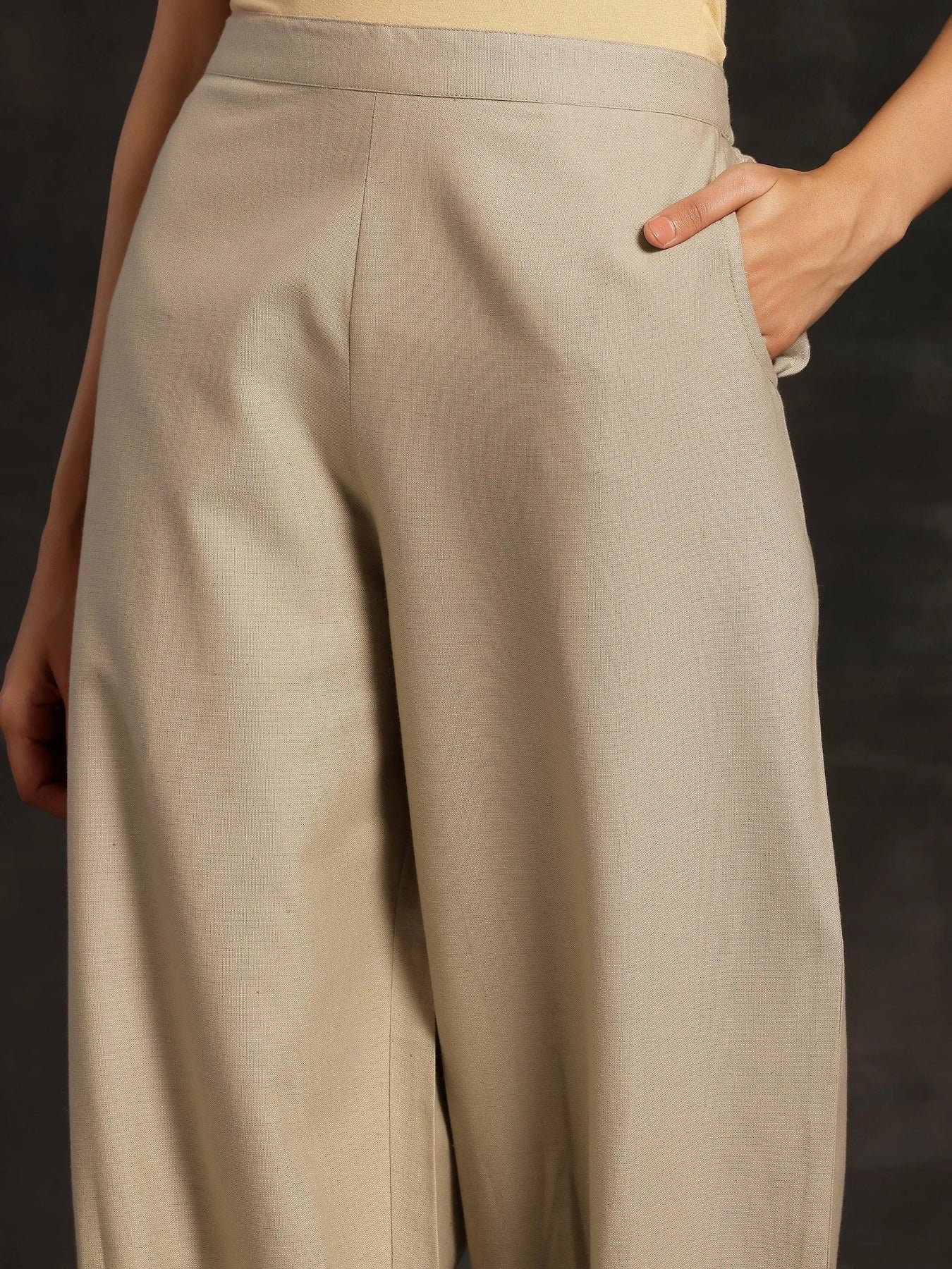 Beige Solid Cotton Salwar - Image 5