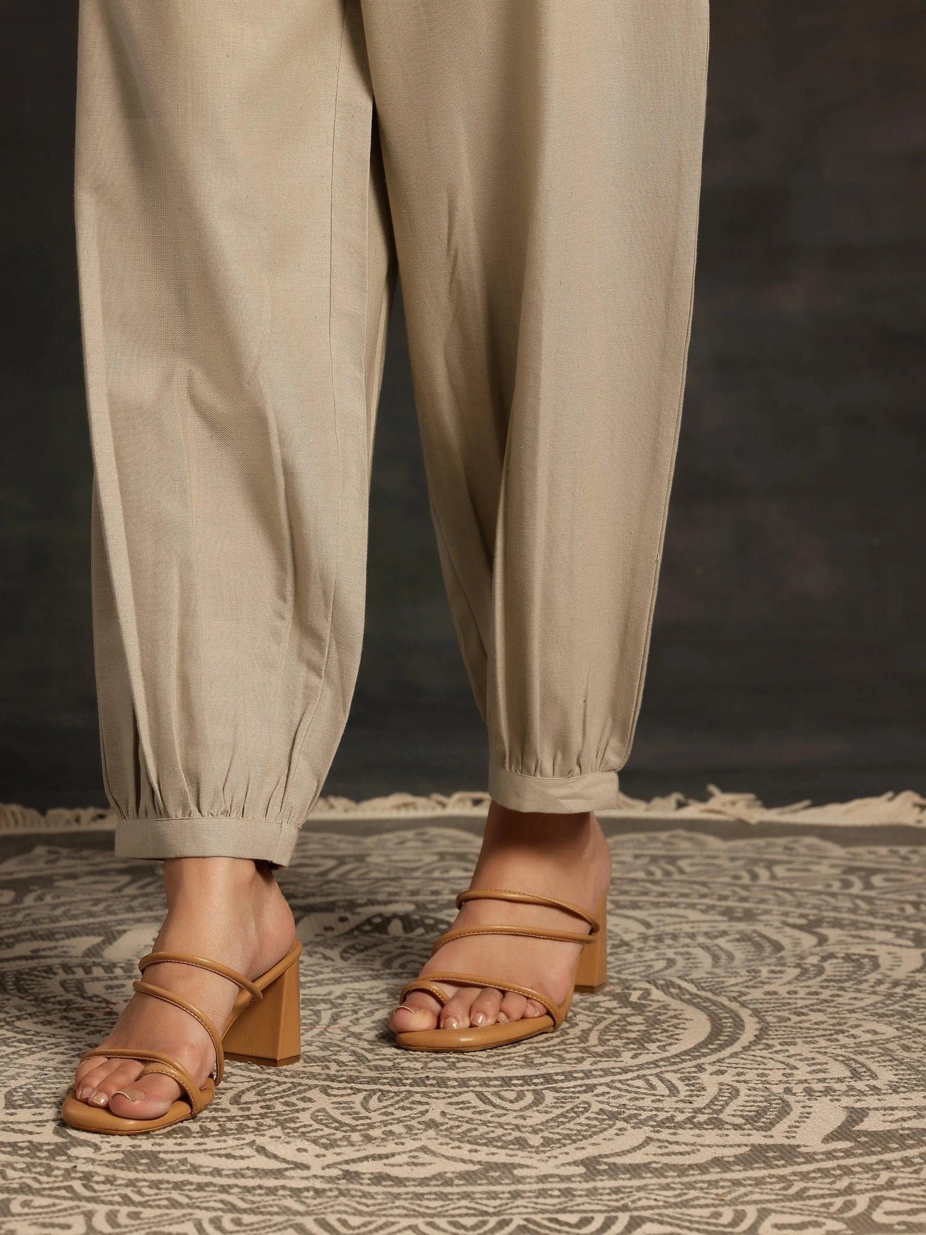 Beige Solid Cotton Salwar - Image 6