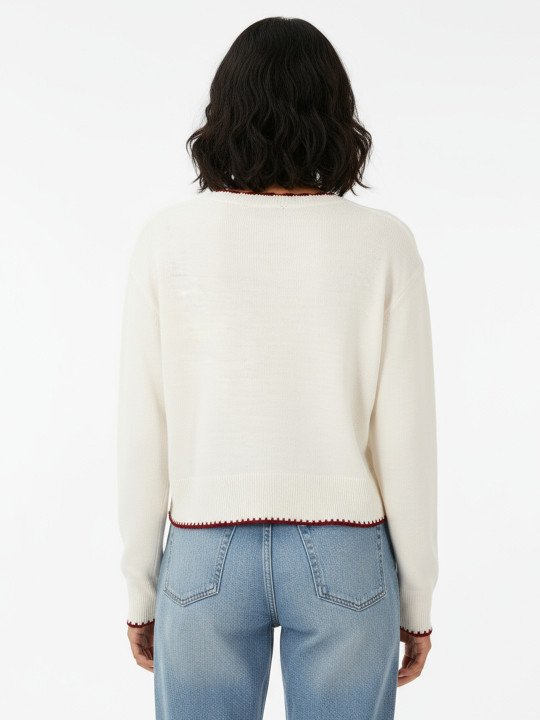 Bow Self Design Oversized Pullover with Contrast Edges - Image 3