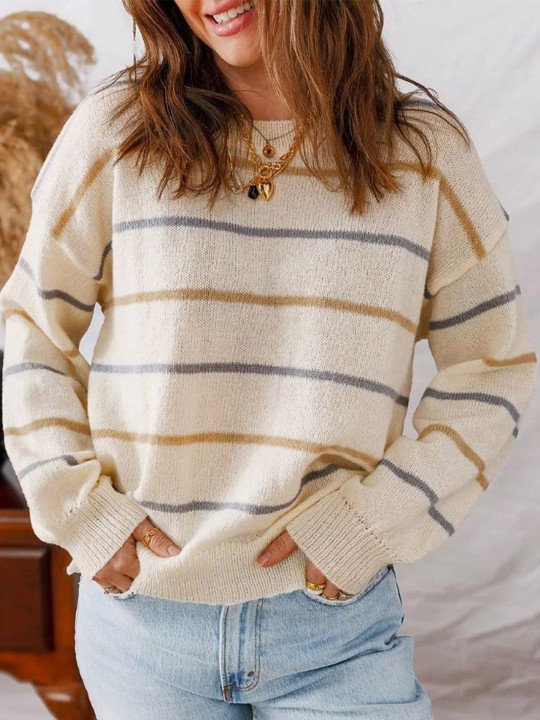 Women Striped Round Neck Pullover