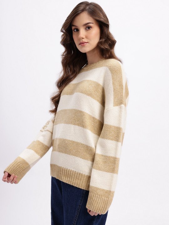 Self Design Striped Pullover with Typography Detail - Image 5