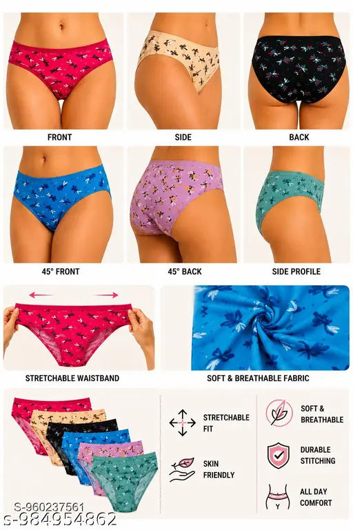 FANMADE (Pack of 6) Women’s Stylish Flower Printed Panty Combo (Pack of 6) | All Day Comfort - Image 2